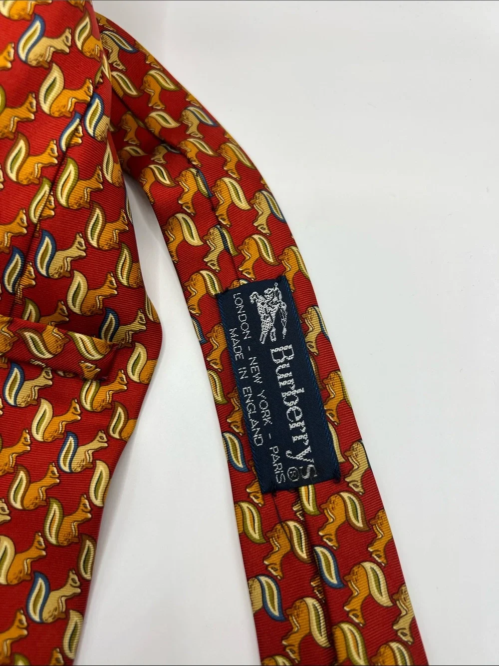 507. Burberry Red Tie with Yellow   Motif